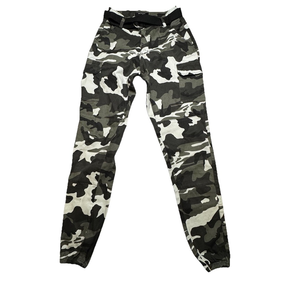 American Bazi Womens Grey White Camo Cargo Jogger Pants RJJ-2036 Size S Belted